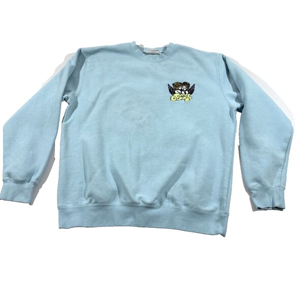 OBEY Cherub Crew Blue Angle Embroidered Pullover Cotton Sweatshirt Sz M Stains - Picture 1 of 13